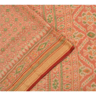 Sanskriti Vintage Sarees Peach Sambhalpuri Ikat Printed Cotton Sari Fabric
