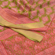 Sanskriti Vintage Sarees Pink/Green Printed Cotton Sari Floral 5yd Craft Fabric