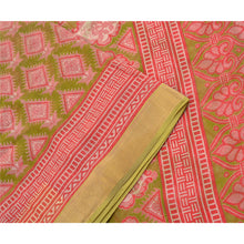 Load image into Gallery viewer, Sanskriti Vintage Sarees Pink/Green Printed Cotton Sari Floral 5yd Craft Fabric
