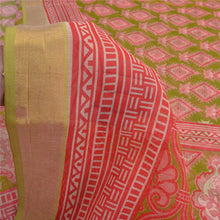 Load image into Gallery viewer, Sanskriti Vintage Sarees Pink/Green Printed Cotton Sari Floral 5yd Craft Fabric
