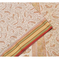Sanskriti Vintage Sarees Indian Ivory Printed Cotton Sari Floral Craft Fabric