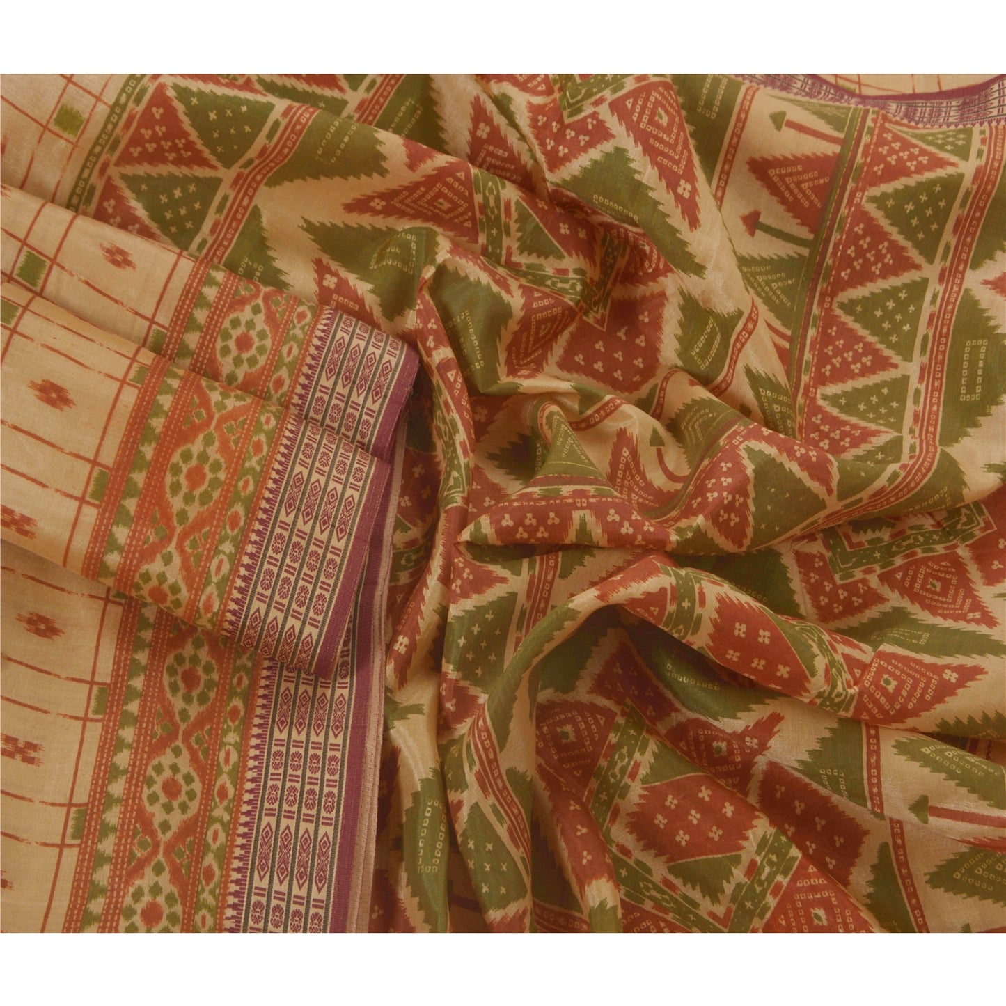 Sanskriti Vintage Brown Saree Blend Cotton Printed Sari Craft Decor Sustainable Fabric