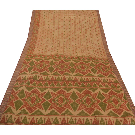 Sanskriti Vintage Brown Saree Blend Cotton Printed Sari Craft Decor Sustainable Fabric