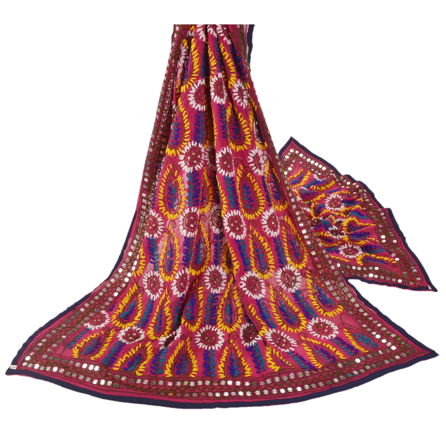 Sanskriti Vintage Purple Heavy Dupatta Georgette Hand Embroidered Phulkari OOAK Stole
