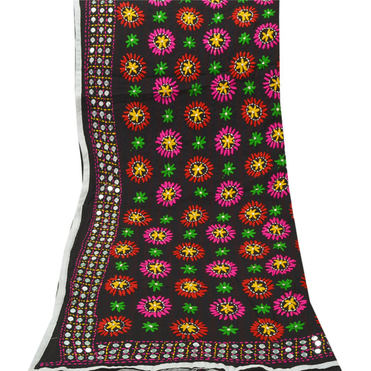 Sanskriti Vintage Balck Heavy Dupatta Georgette Handmade Traditional Phulkari OOAK Stole