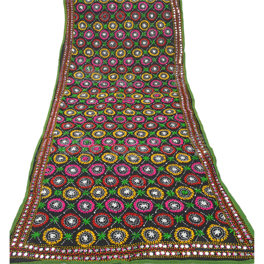 Sanskriti Vintage Black Heavy Dupatta Georgette Hand Embroidered Phulkari OOAK Stole