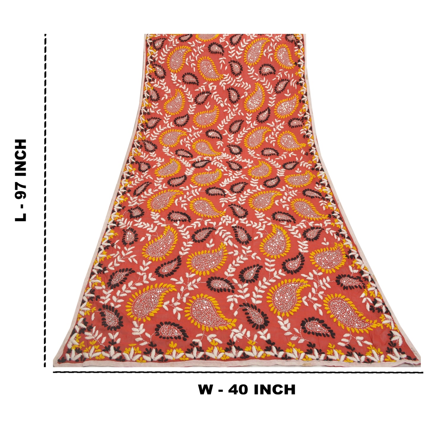 Sanskriti Vintage Red Heavy Dupatta Georgette Hand Embroidered Phulkari OOAK Wrap Stole