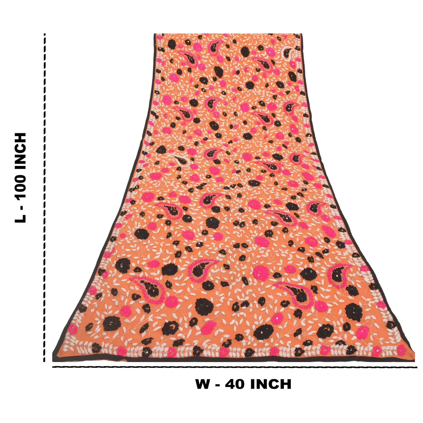 Sanskriti Vintage Peach Heavy Dupatta Georgette Hand Embroidered Phulkari OOAK Stole