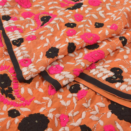 Sanskriti Vintage Peach Heavy Dupatta Georgette Hand Embroidered Phulkari OOAK Stole