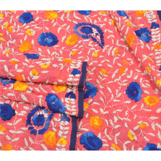 Sanskriti Vintage Peach Heavy Dupatta Georgette Handmade Traditional Phulkari OOAK Stole