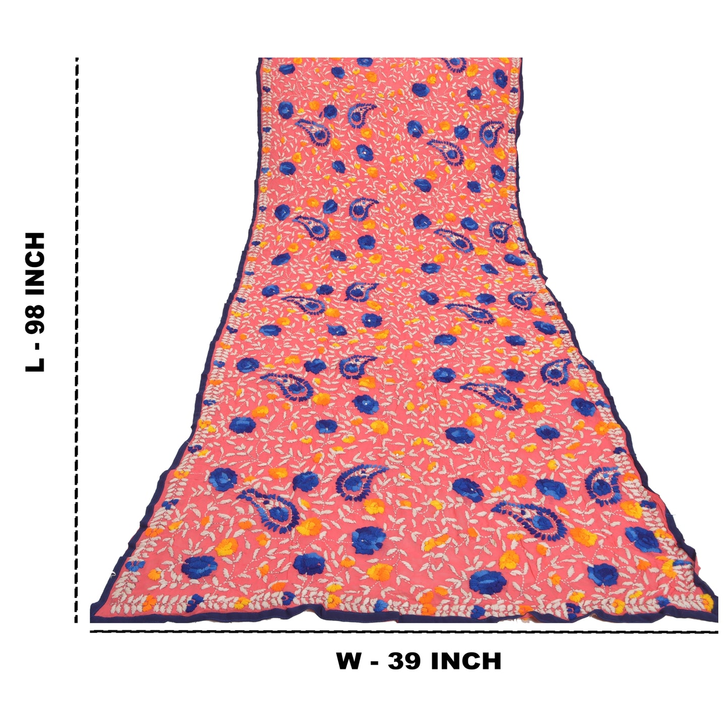 Sanskriti Vintage Peach Heavy Dupatta Georgette Handmade Traditional Phulkari OOAK Stole