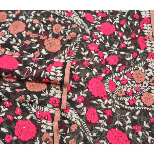 Sanskriti Vintage Black Heavy Dupatta Georgette Handmade Traditional Phulkari OOAK Stole