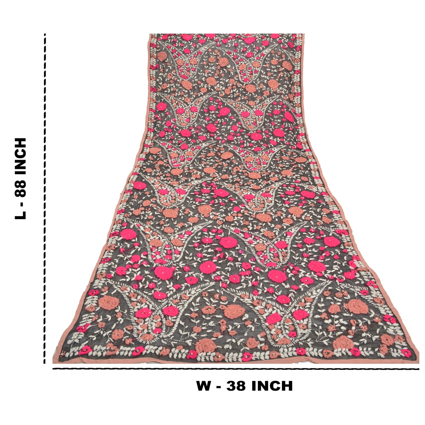 Sanskriti Vintage Black Heavy Dupatta Georgette Handmade Traditional Phulkari OOAK Stole