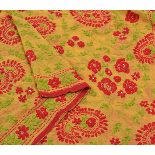 Sanskriti Vintage Mustard Heavy Dupatta Georgette Hand Embroidered Phulkari OOAK Stole