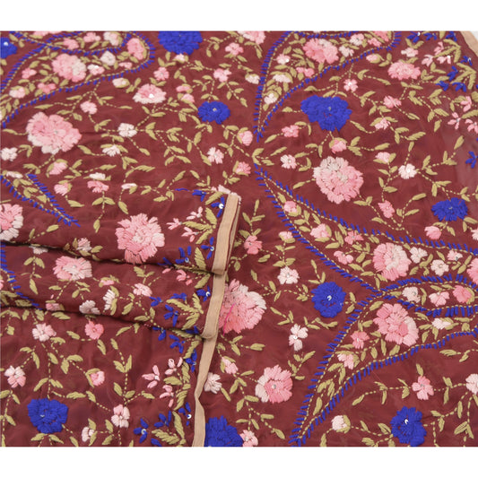 Sanskriti Vintage Dard Red Heavy Dupatta Georgette Hand Embroidered Phulkari OOAK Stole