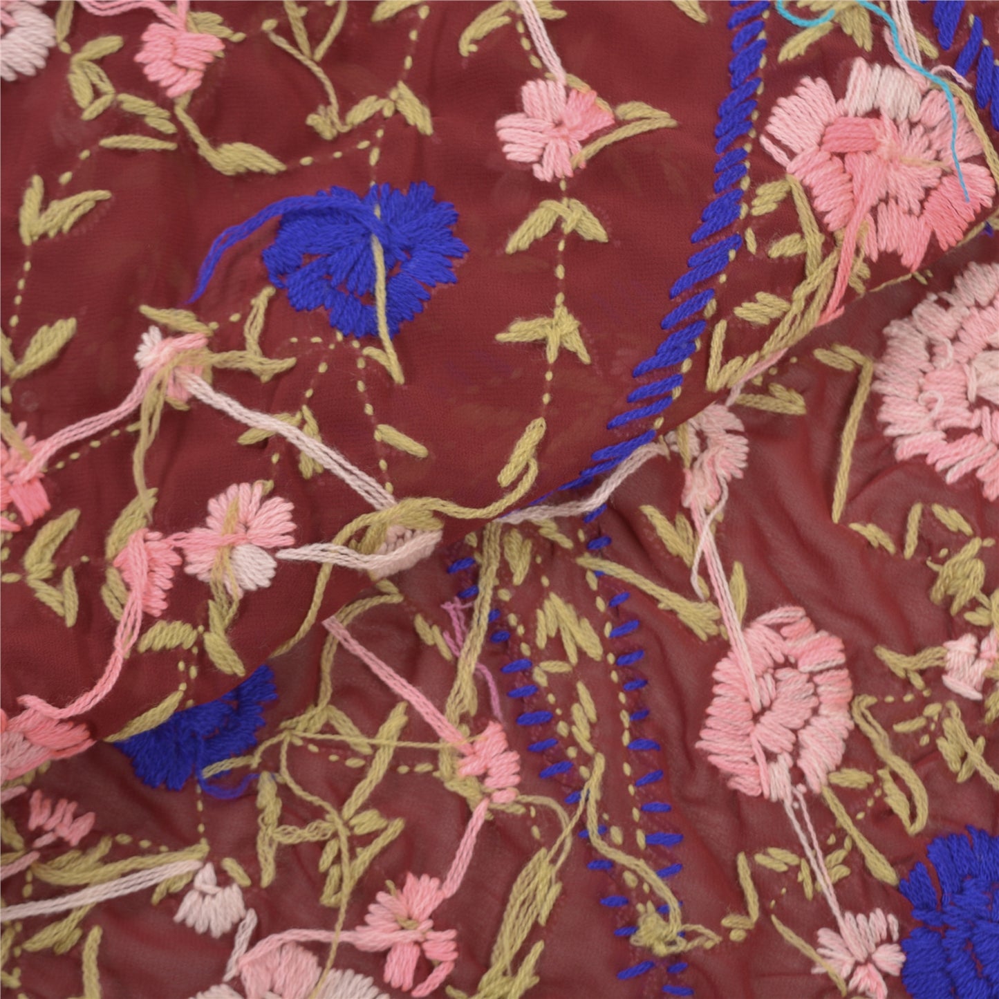 Sanskriti Vintage Dard Red Heavy Dupatta Georgette Hand Embroidered Phulkari OOAK Stole