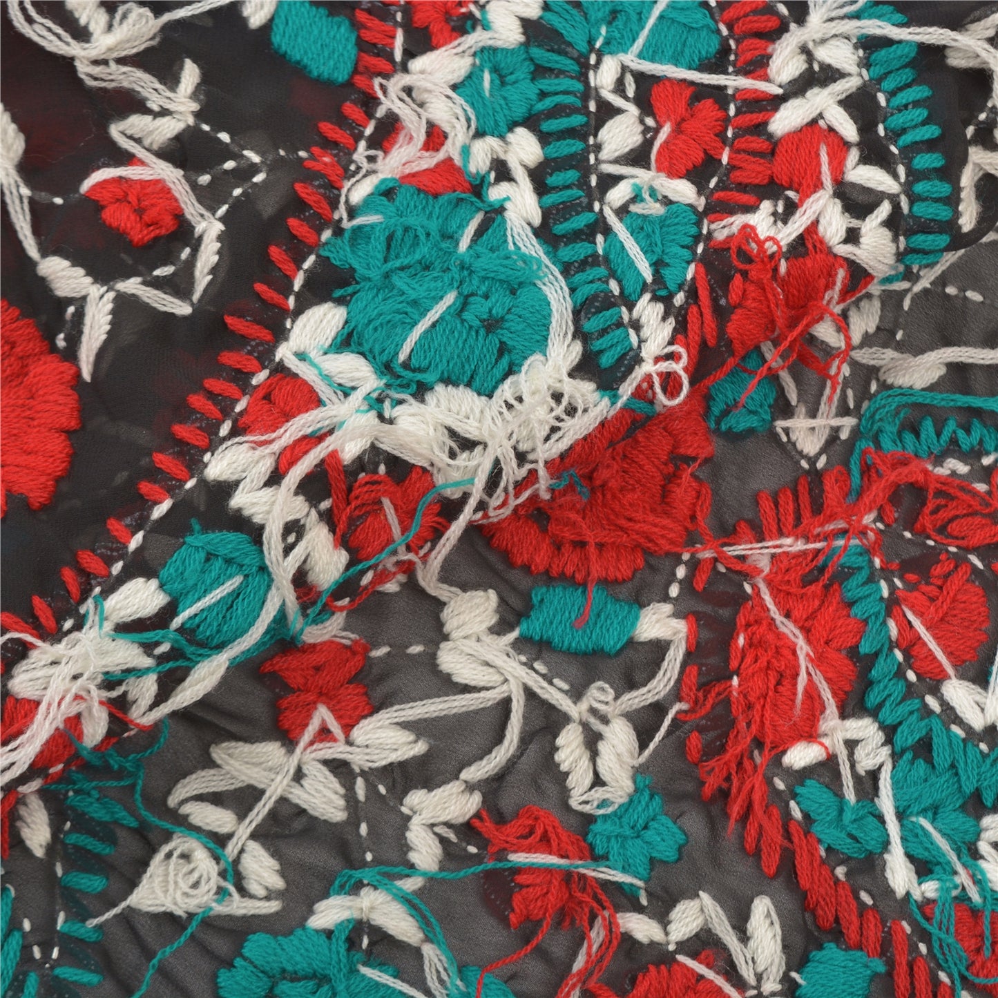 Sanskriti Vintage Black Heavy Dupatta Georgette Handmade Traditional Phulkari OOAK Stole