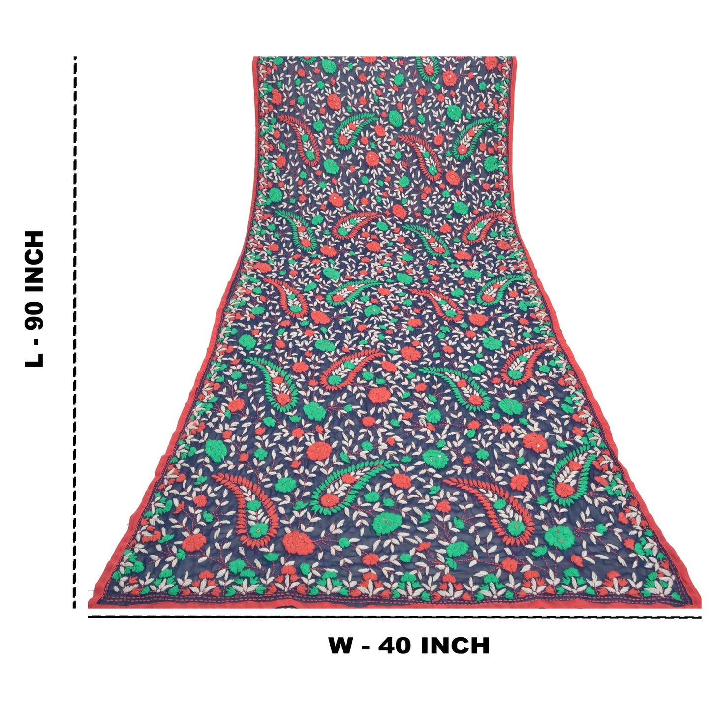 Sanskriti Vintage Blue Heavy Dupatta Georgette Handmade Traditional Phulkari OOAK Stole