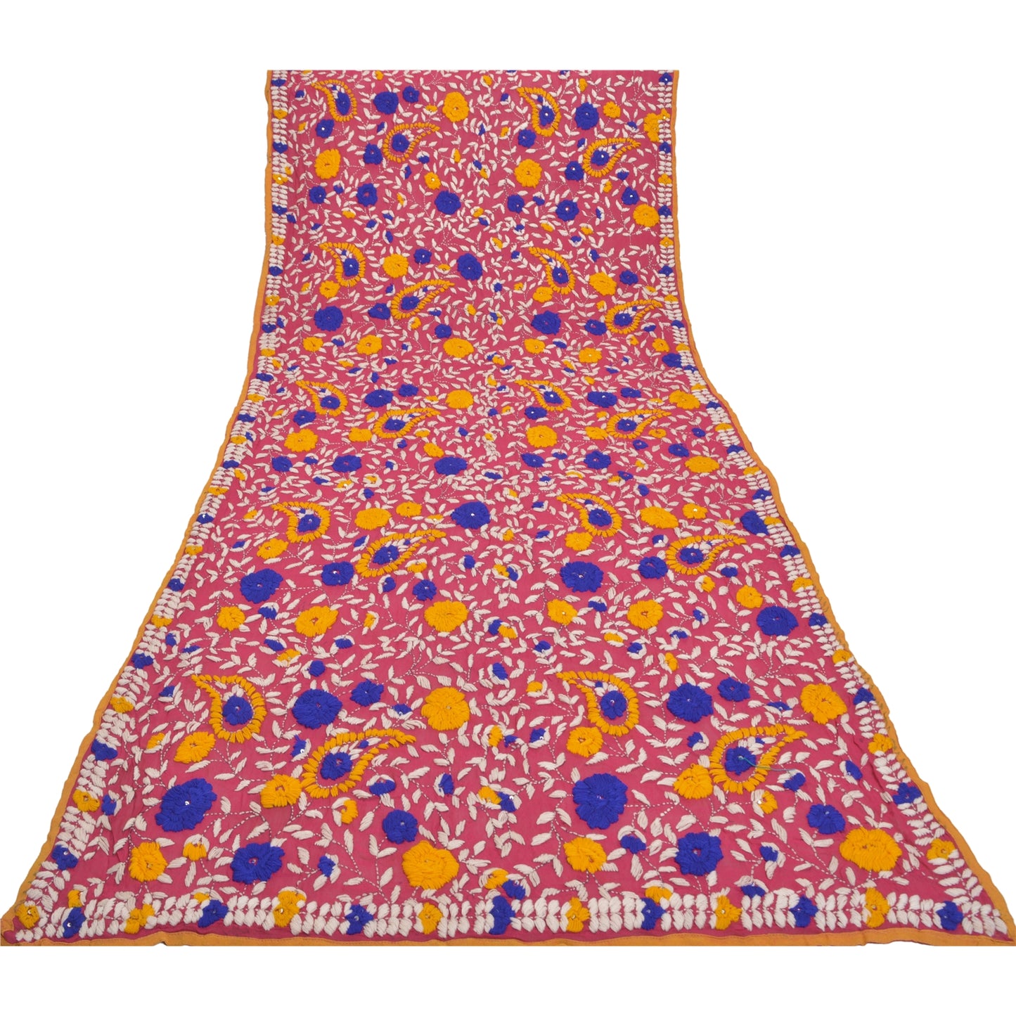 Sanskriti Vintage Pink Heavy Dupatta Georgette Handmade Traditional Phulkari OOAK Stole