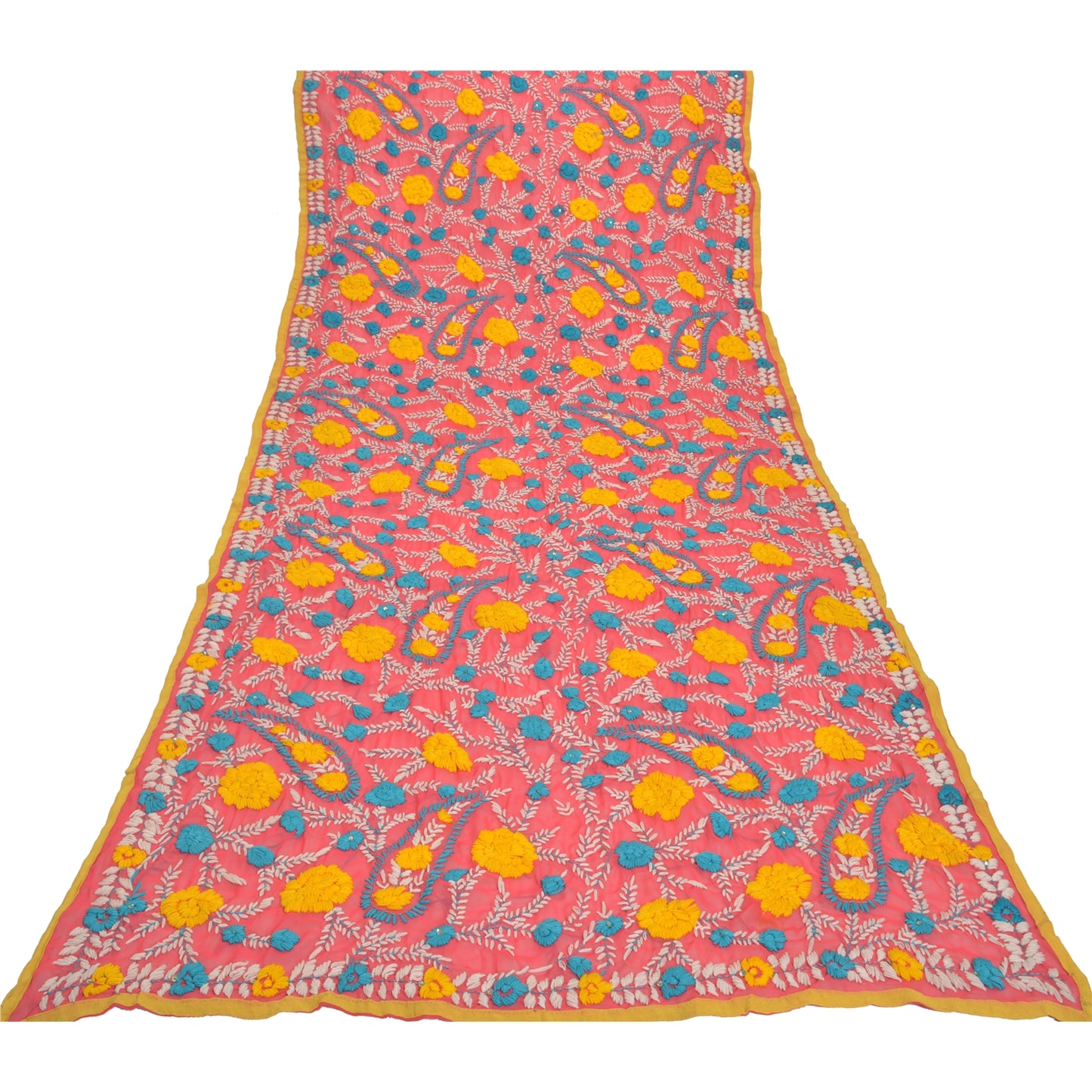 Sanskriti Vintage Peach Heavy Dupatta Georgette Handmade Traditional Phulkari OOAK Stole