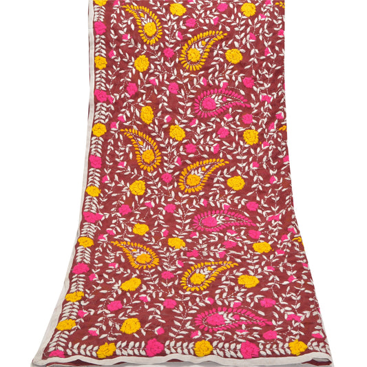 Sanskriti Vintage Heavy Dupatta Georgette Purple Hand Embroidered Phulkari OOAK Stole