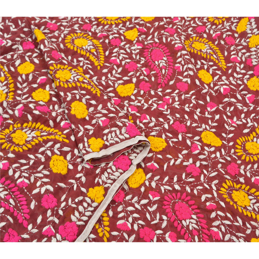 Sanskriti Vintage Heavy Dupatta Georgette Purple Hand Embroidered Phulkari OOAK Stole