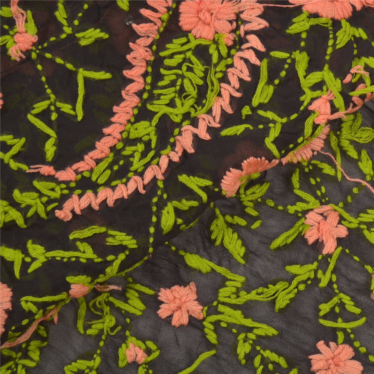 Sanskriti Vintage Heavy Dupatta Georgette Hand Embroidered Black Phulkari OOAK Stole