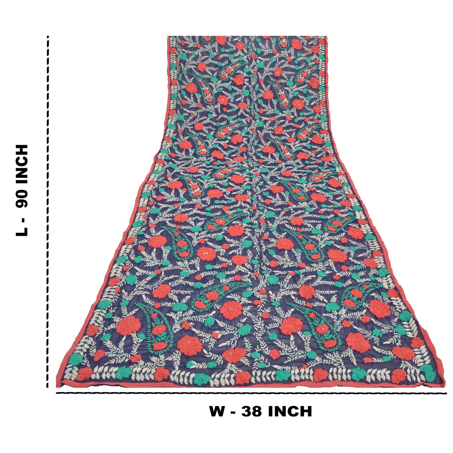 Sanskriti Vintage Heavy Dupatta Georgette Blue Hand Embroidered Phulkari OOAK Stole