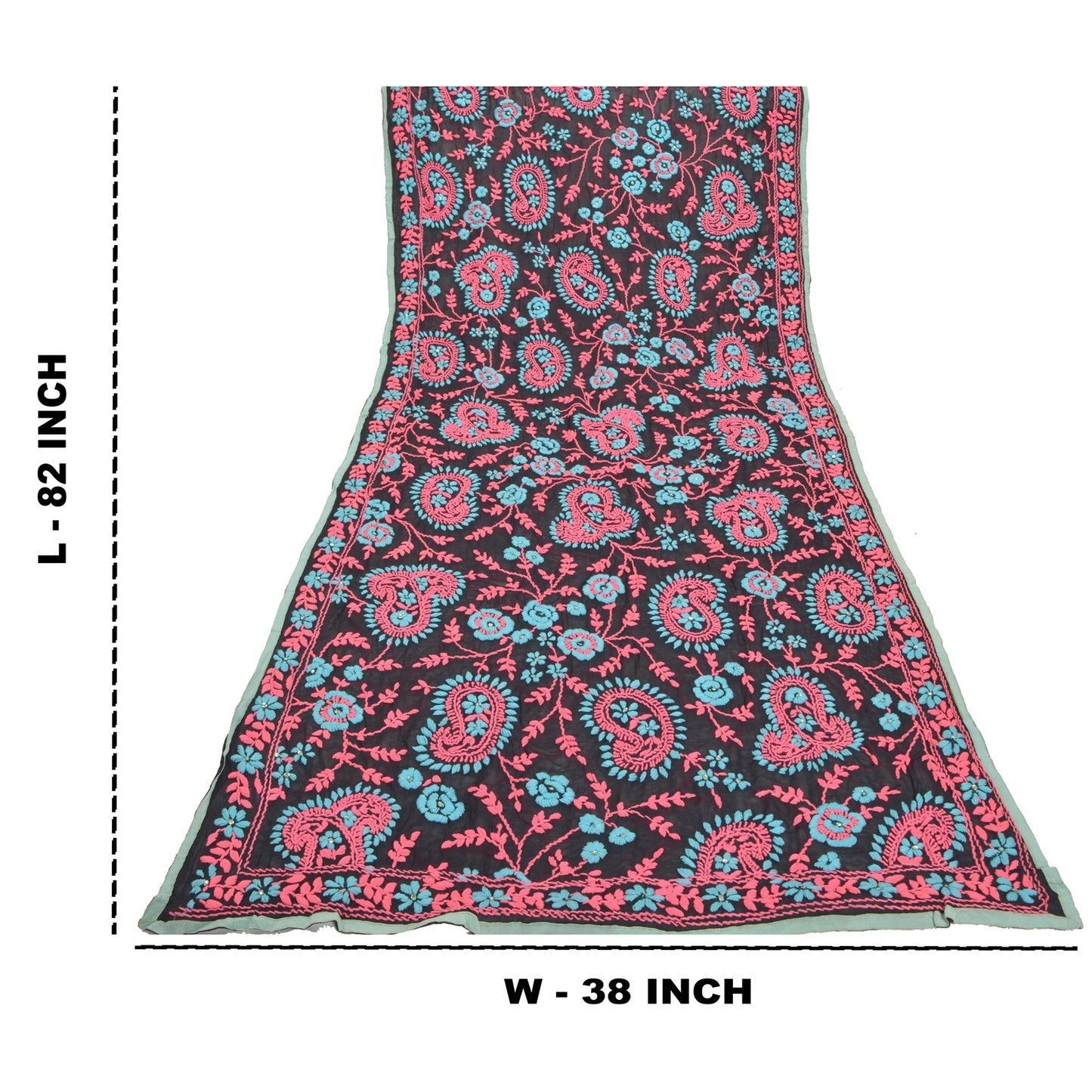 Sanskriti Vintage Heavy Dupatta Georgette Black Hand Embroidered Phulkari OOAK Stole