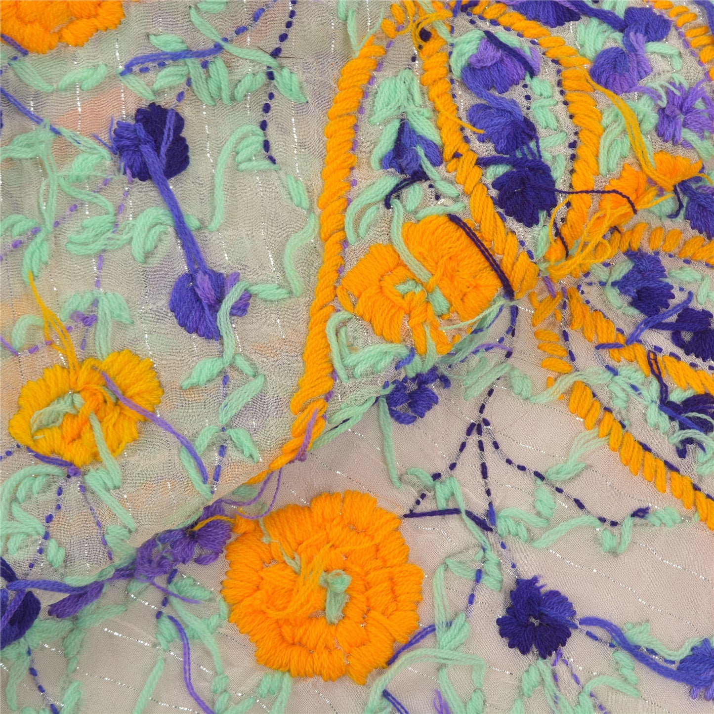 Sanskriti Vintage Heavy Dupatta Georgette Handmade Traditional Phulkari OOAK Stole