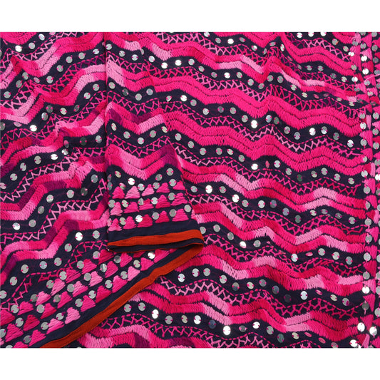 Sanskriti Vintage New Blue Heavy Dupatta OOAK Georgette Hand Embroidered Phulkari Stole