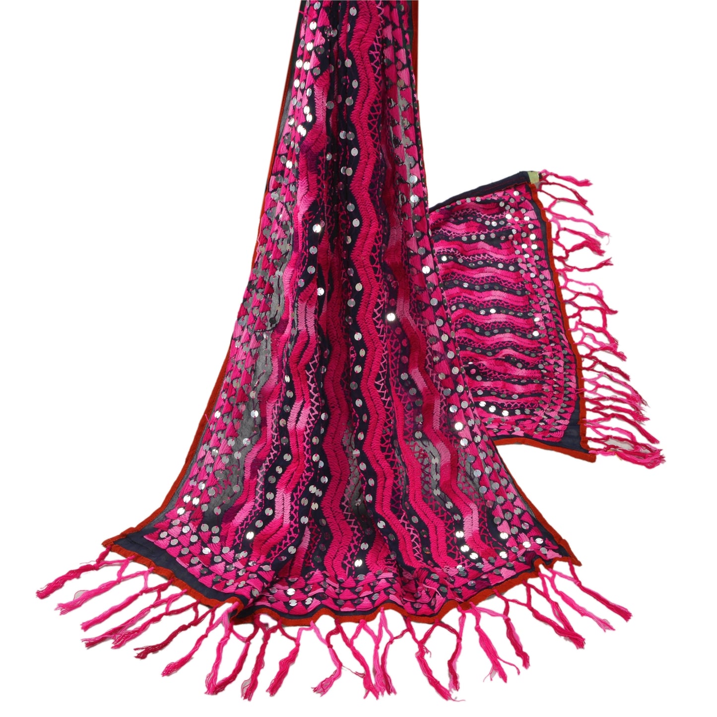 Sanskriti Vintage New Blue Heavy Dupatta OOAK Georgette Hand Embroidered Phulkari Stole