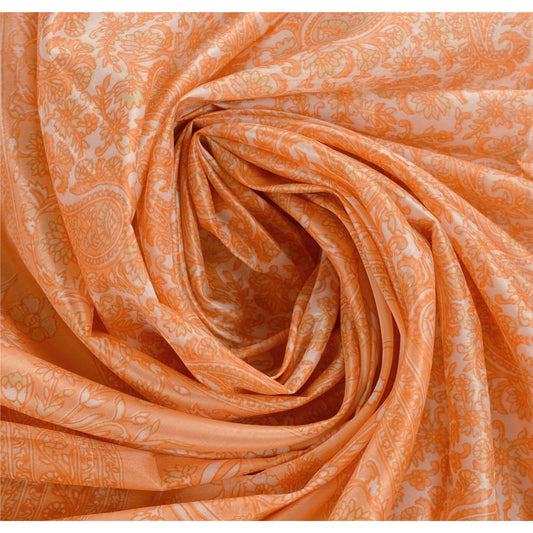 Sanskriti Vintage Art Silk Saree Cream Printed Sari Craft Decor 5 Yard Sustainable Fabric