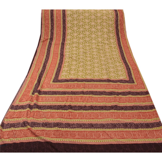 Sanskriti Vintage Art Silk Sari Grøn Blomsterprintet Sari Håndværk 5 Yard Bæredygtigt Stof