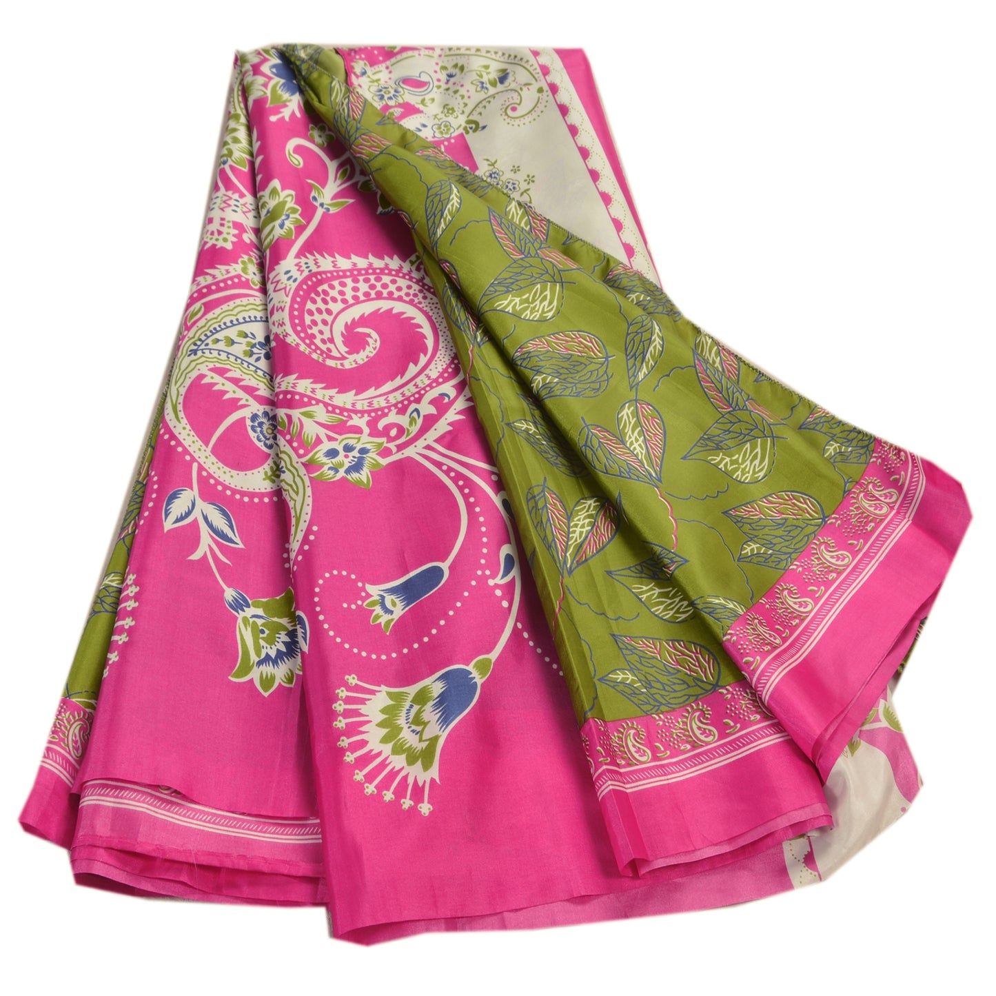 Sanskriti Vintage Antique Vintage Art Silk Saree Green Printed Paisley Sari Craft Soft Sustainable Fabric