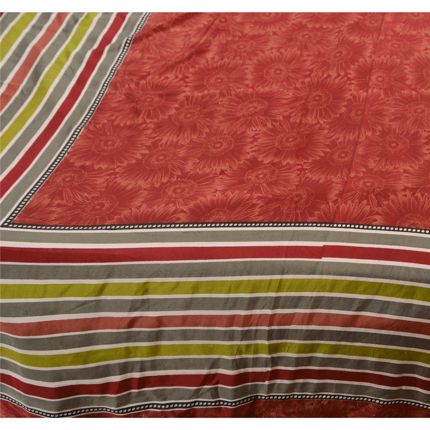 Sanskriti Vintage Art Silk Saree Dark Red Printed Sari Craft 5 Yard Soft Sustainable Fabric