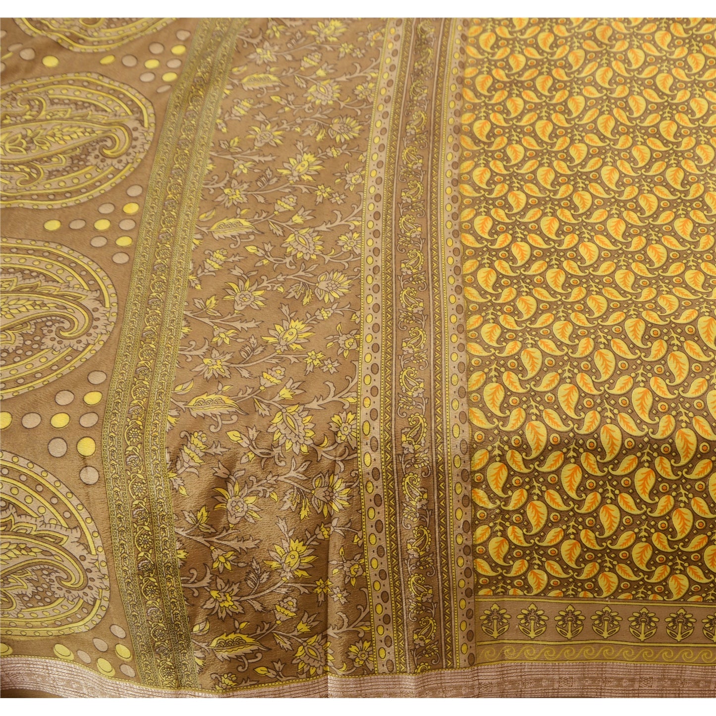 Sanskriti Vintage Art Silk Saree Green Paisley Printed Sari Craft Decor Sustainable Fabric