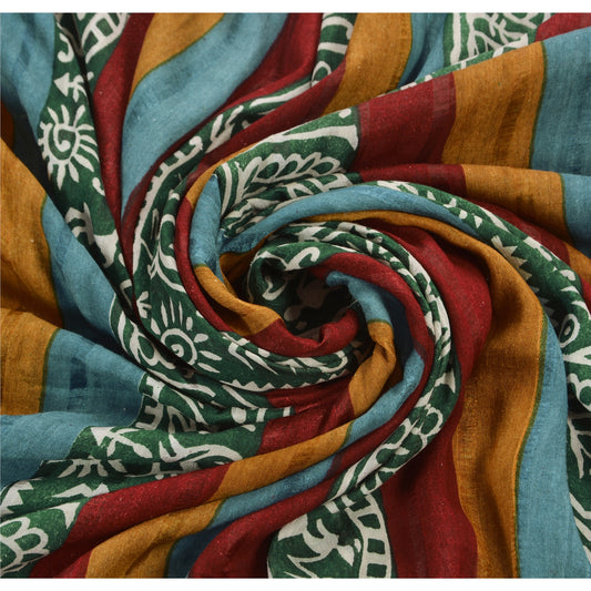 Sanskriti Vintage Printed Warli Art Ethnic Saree Pure Silk Craft Sustainable Fabric Multi Color Sari.