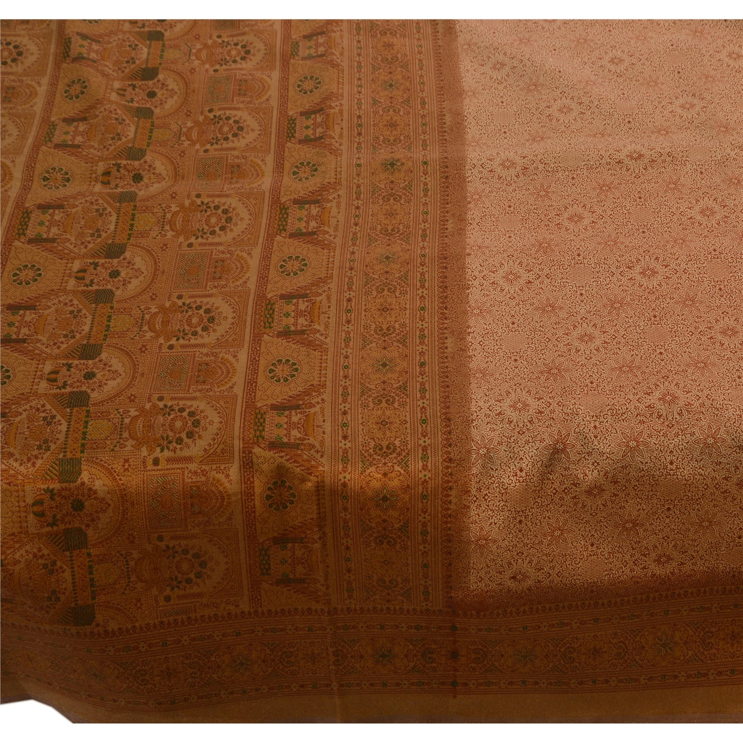 Sanskriti Vintage Indian Art Silk Saree Brown Floral Printed Sari Craft Sustainable Fabric