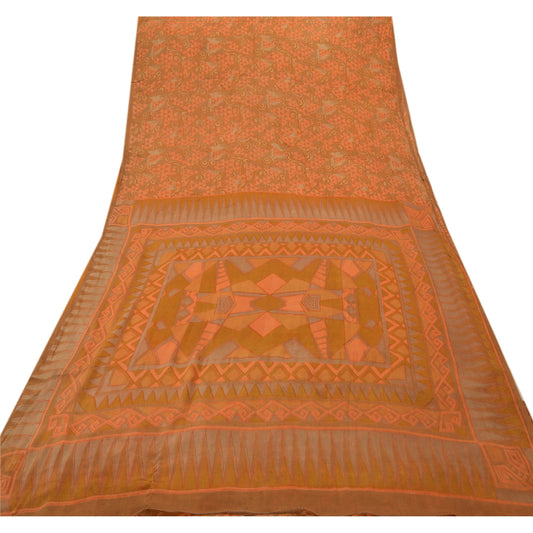 Sanskriti Vintage 100% Pure Silk Saree Green Printed Sari Craft 5 Yard Sustainable Fabric