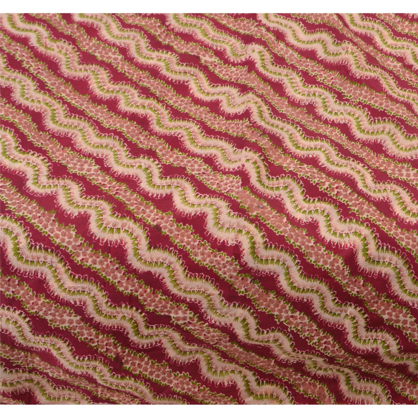 Sanskriti Vintage Dark Red Saree Art Silk Printed Sustainable Fabric Craft Decor Sari