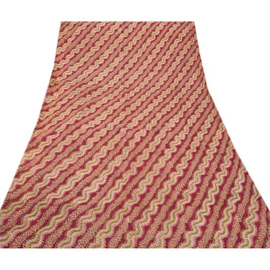 Sanskriti Vintage Dark Red Saree Art Silk Printed Sustainable Fabric Craft Decor Sari