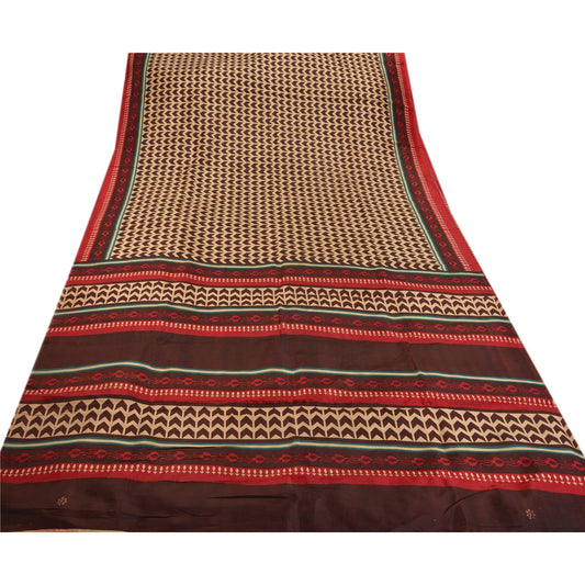 Sanskriti Vintage Brun Sari Kunstsilke Trykt Håndværk Bæredygtigt Stof Indisk Dekor Sari
