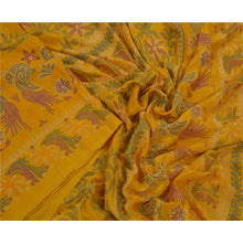 Load image into Gallery viewer, Sanskriti Antique Vintage Yellow Saree Art Silk Printed Craft Fabric 5 Yard Sari
