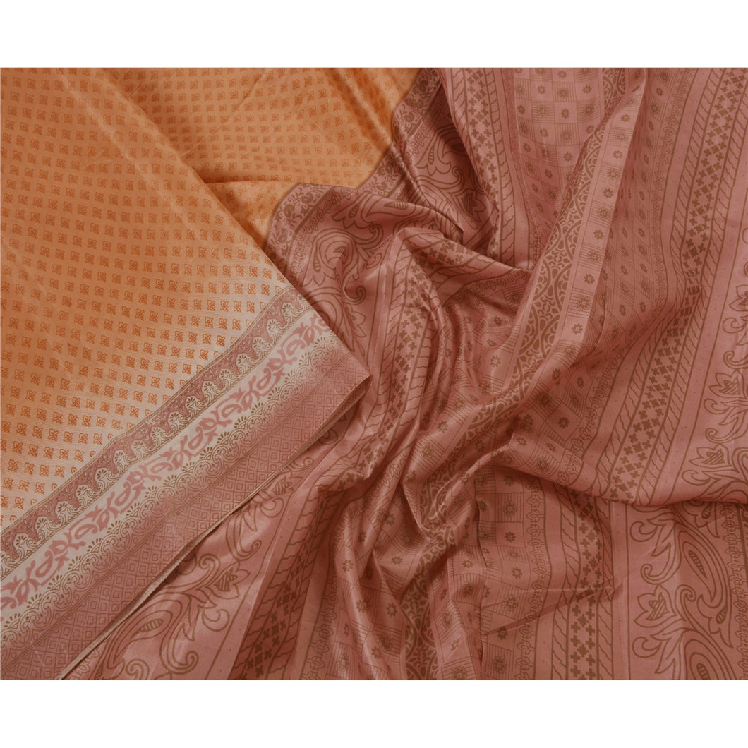 Pink Saree Art Silk Printed Craft Fabric 5 Yard Cultural Sari