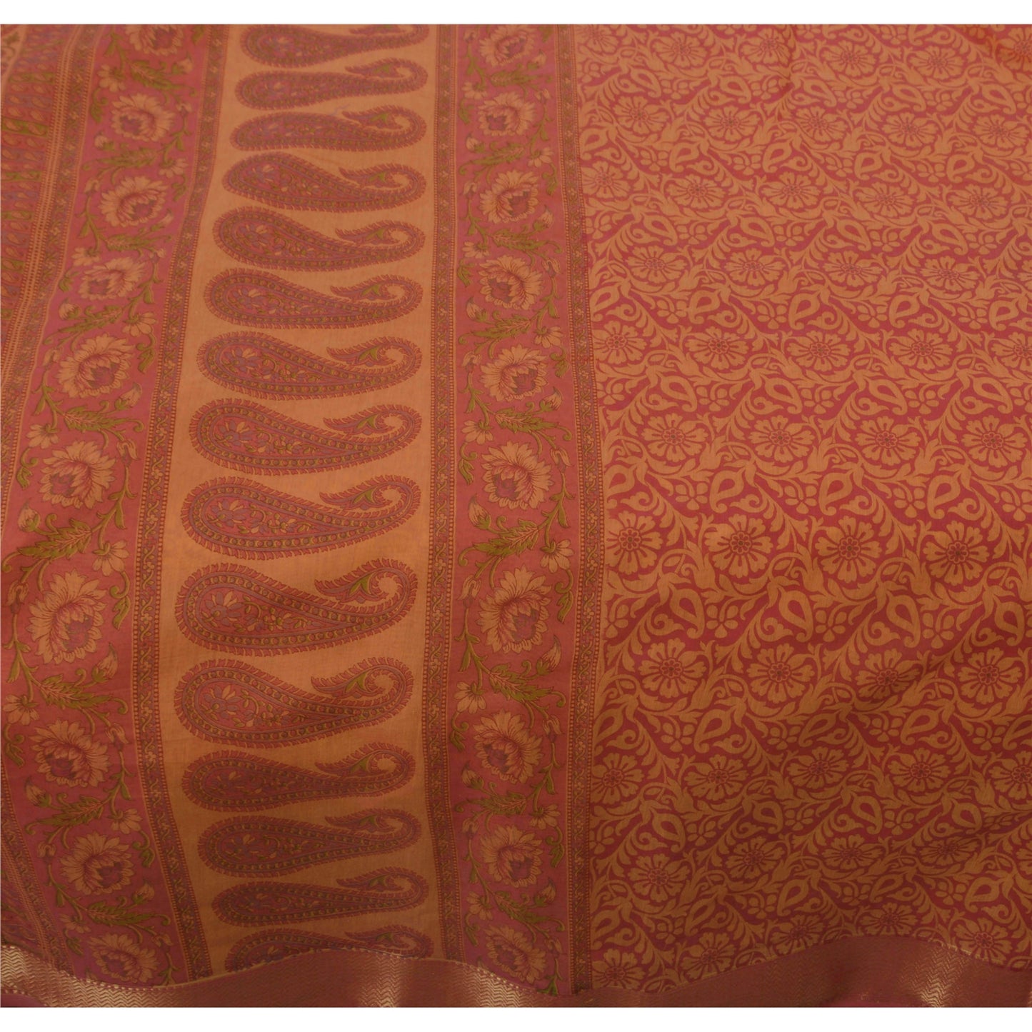 Сари санскрити винтажное оранжевое сари из хлопка с золотым кантом и принтом 5 ярдов