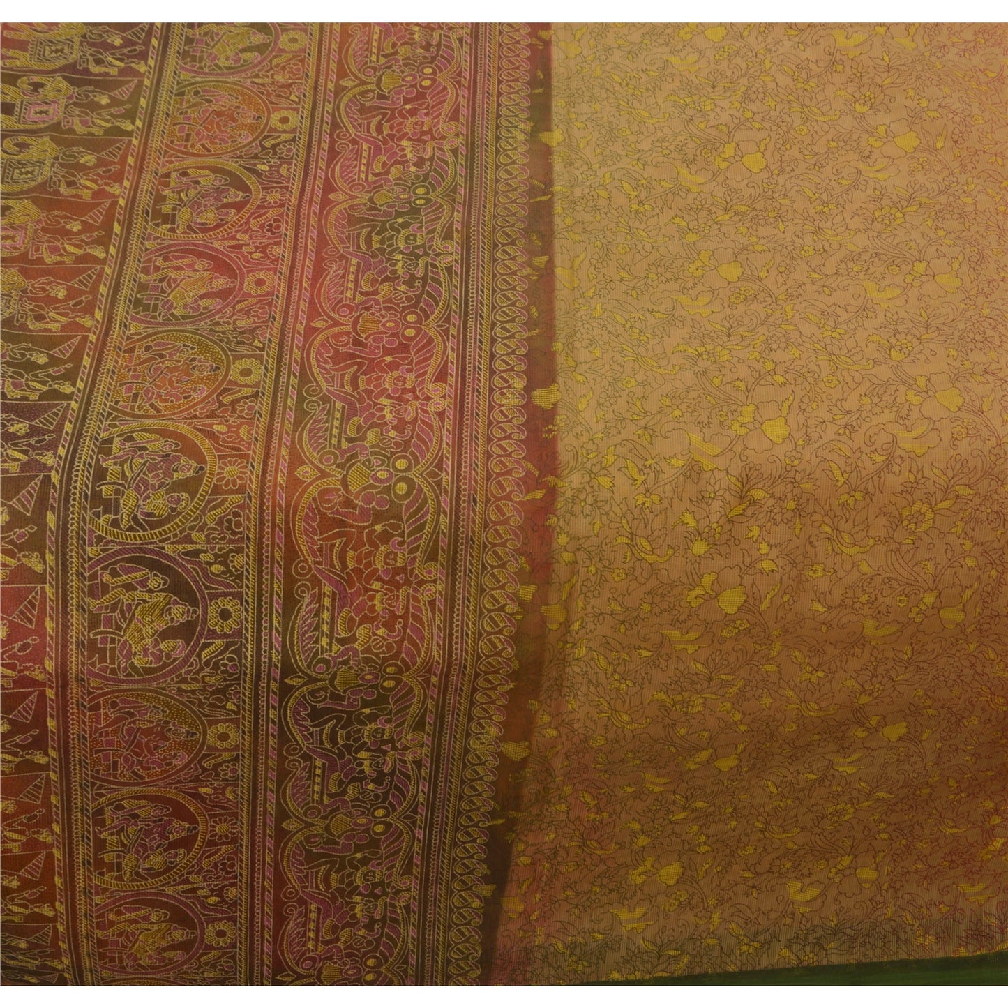 Sanskriti Vintage Multi Color Saree Blend Cotton Painted Sari Craft 5 Yd Sustainable Fabric