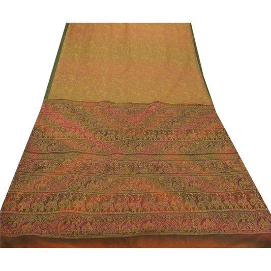 Sanskriti Vintage Multi Color Saree Blend Cotton Painted Sari Craft 5 Yd Sustainable Fabric