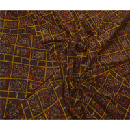 Brown Saree Art Silk Floral Printed Craft Fabric 5 Yard Sari