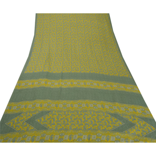 Санскрити Винтаж Желтое Сари Искусство Шелк Напечатанный Ремесло Экологичная Ткань 5 Ярдов Мягкое Сари